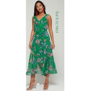Bar lll Floral-Print Ruffle Trim Midi Dress. Sz M. NWT